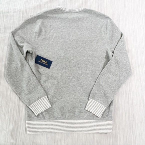 Polo Shirt Ralph Lauren Gray Polo Eagle Logo Waffle Knit Crewneck NWT - Picture 7 of 10